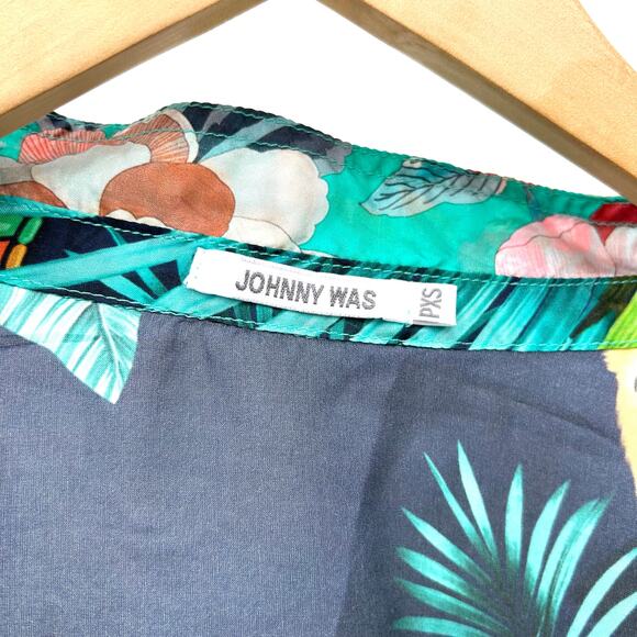 Johnny Was Tigres Et Fleurs Silk Button Down Shirt Tropical Tiger XS Blouse - Picture 5 of 11